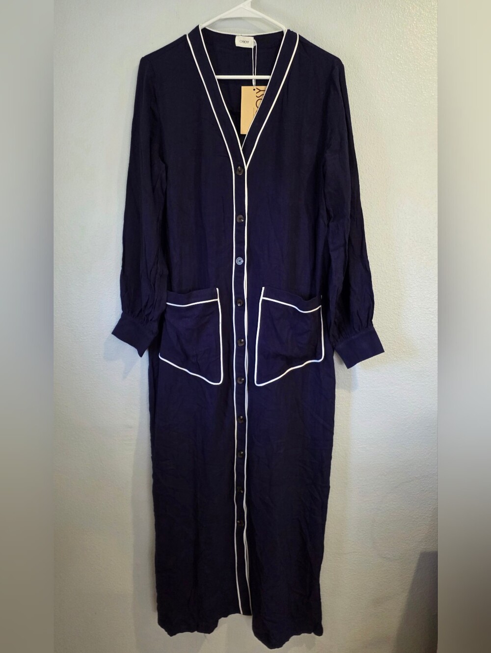 Elegant Urban-Style Navy Blue Cotton And Linen Maxi Dress S